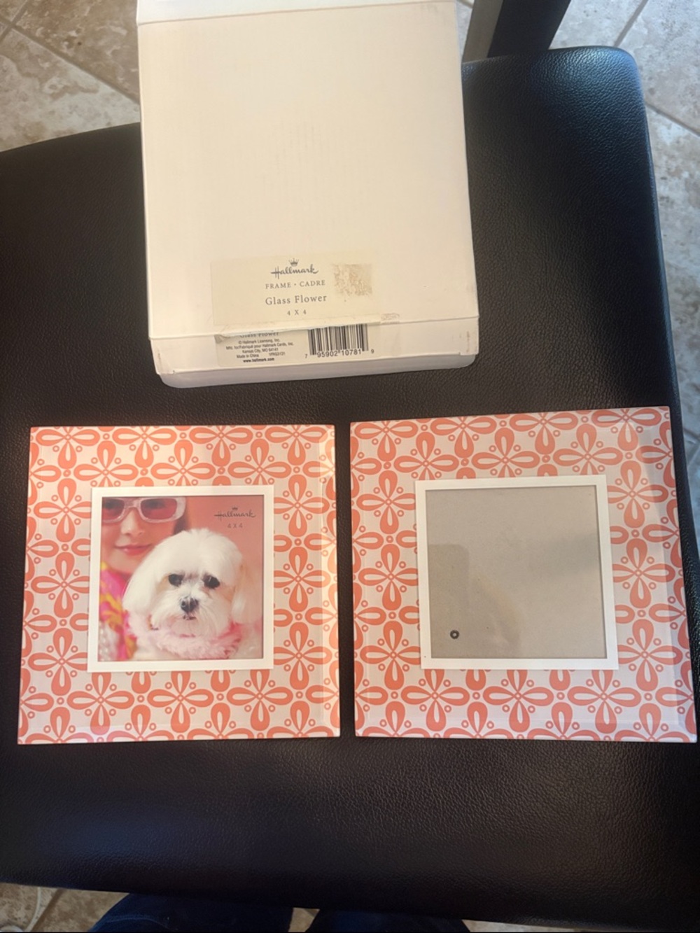 Hallmark Coral-Pink Floral Geometric Glass Photo Frames - Set of 2
